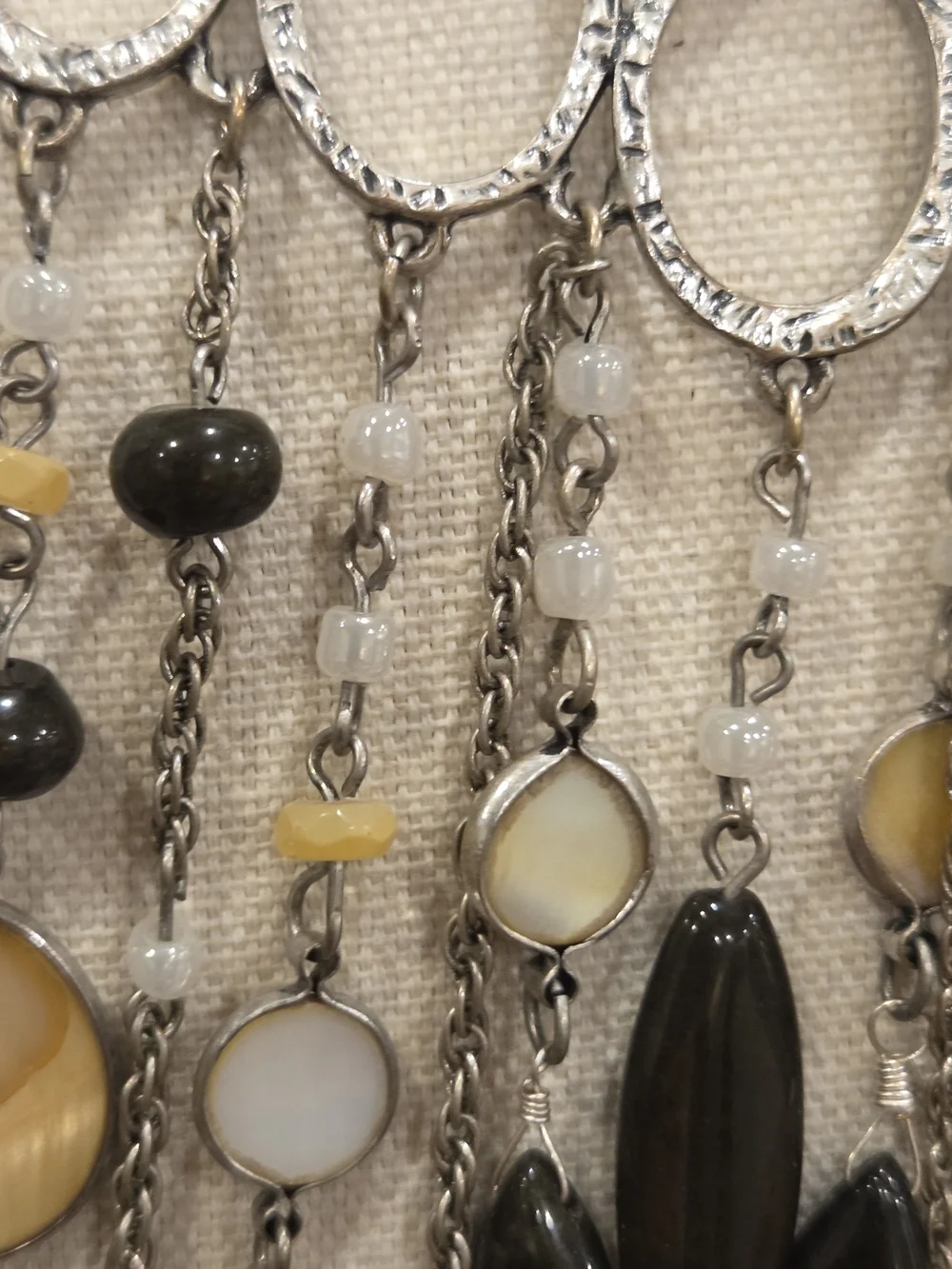 Chico's Black and Cream Multi-Drop Pendant Bib Necklace